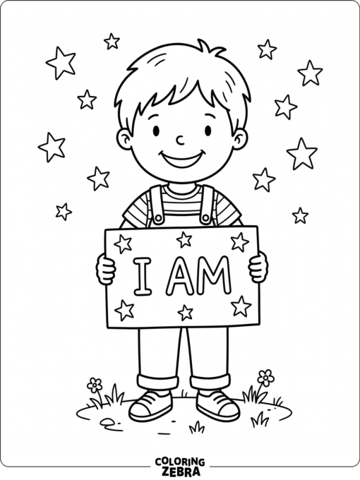 Child holding an I Am sign with stars