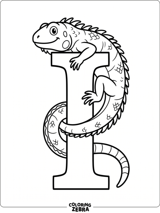 Una letra I con una iguana enroscada