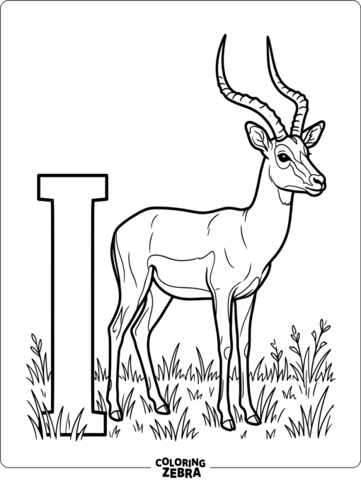 Una letra I con un elegante impala entre la hierba