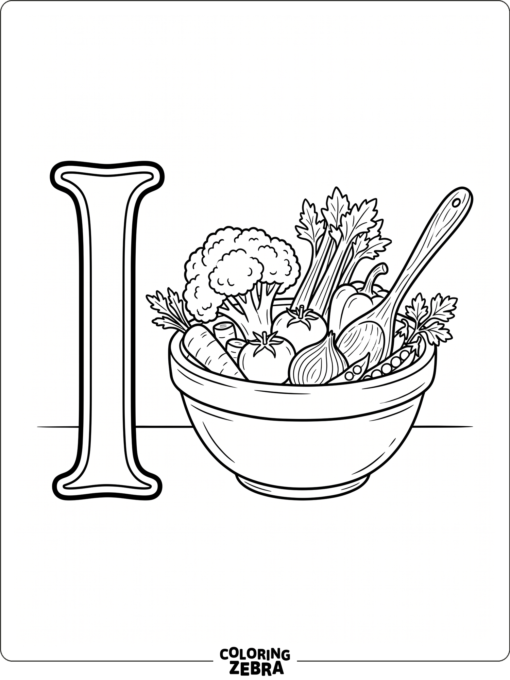 La letra I con ingredientes de cocina en un cuenco