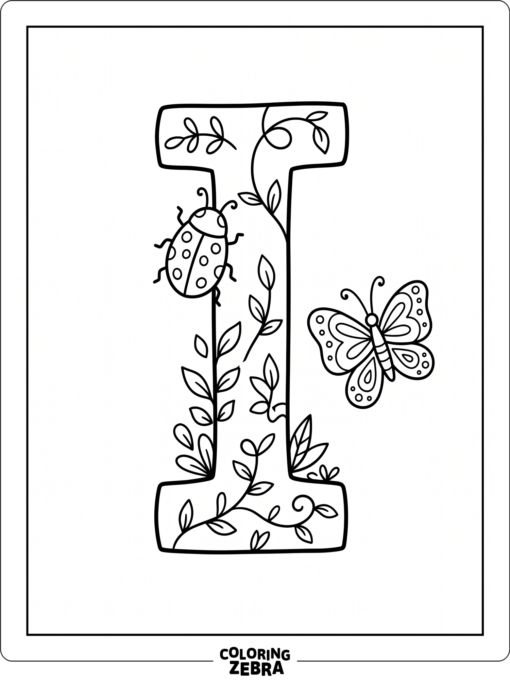 La letra I con un insecto y una mariposa