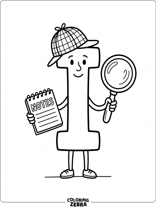 Una letra I con un sombrero de inspector y una lupa