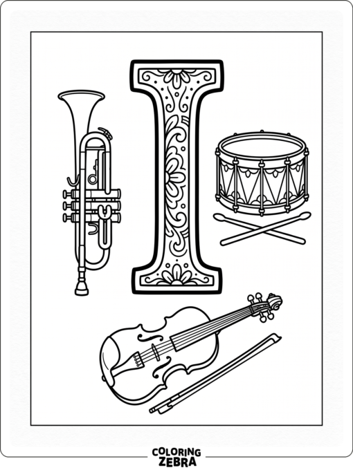 La letra «i» con instrumentos musicales sencillos