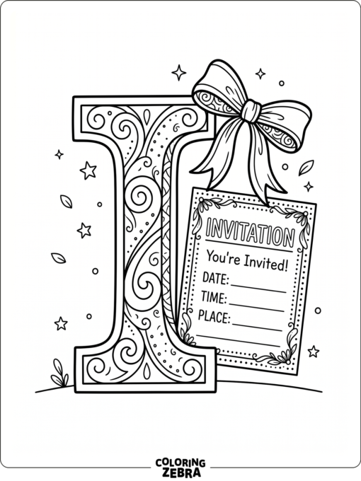 Una carta I con una tarjeta de invitación con lazo