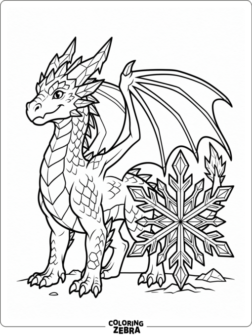 An ice dragon beside a snowflake crystal