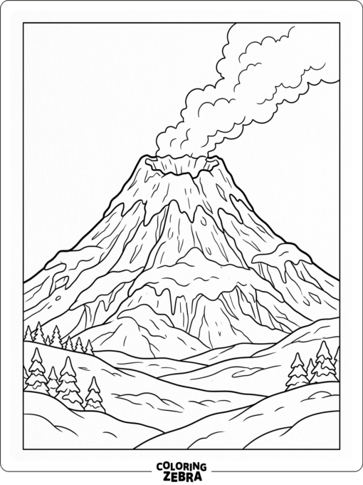 A volcano topped with ice and gentle steam