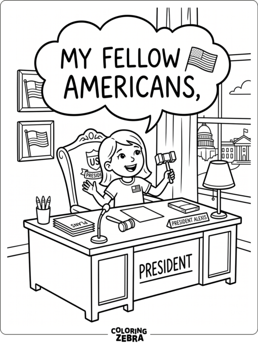 Child at a desk imagining life as president