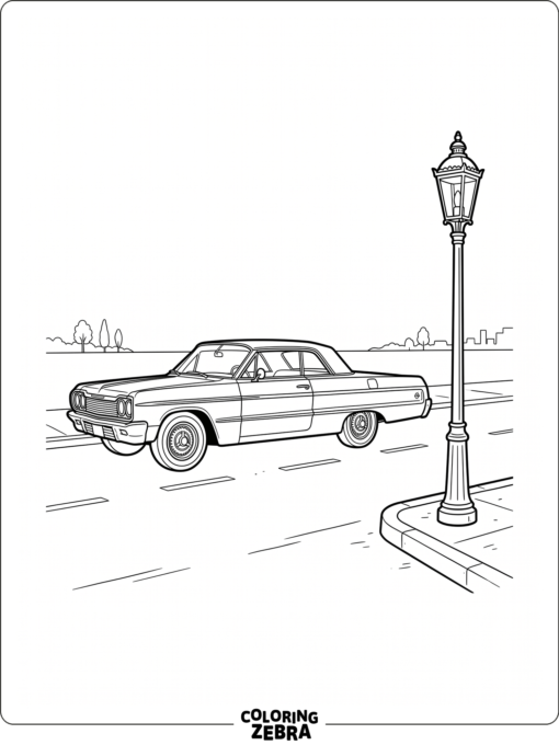 A Chevy Impala cruising past a streetlamp