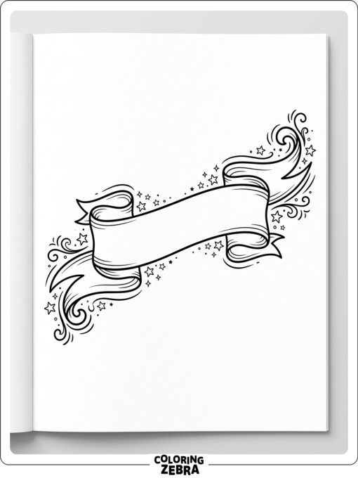 A ribbon banner with flowing ends and small stars