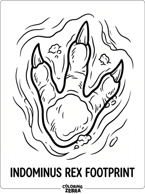 A large dinosaur footprint sits in muddy ground