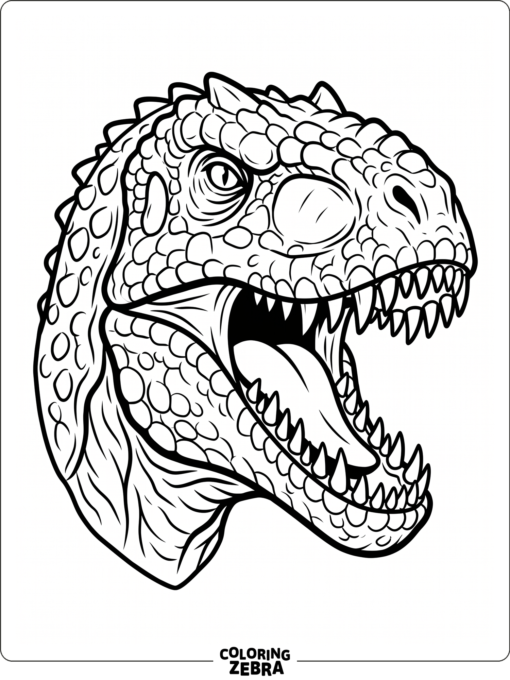 An indominus rex head with open mouth and sharp teeth