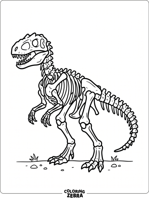 A dinosaur skeleton in side view