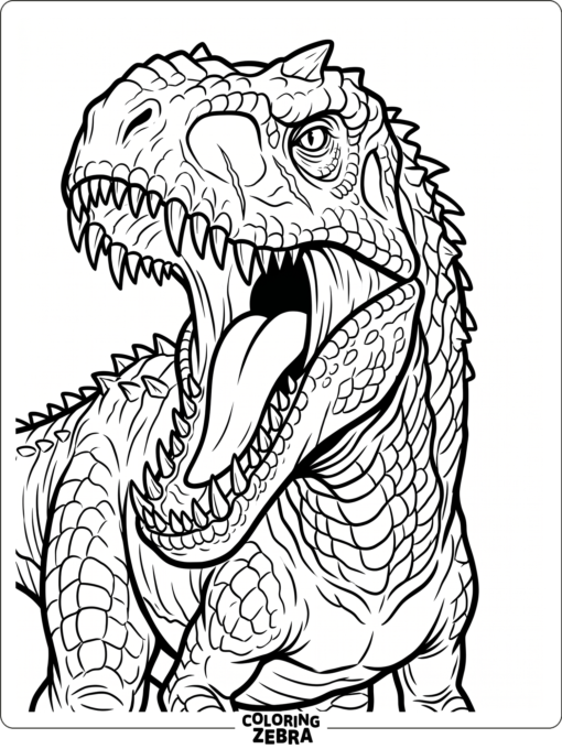 An indominus rex mouth with sharp teeth
