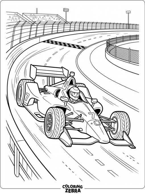 An Indy-style race car with open wheels and a rear wing