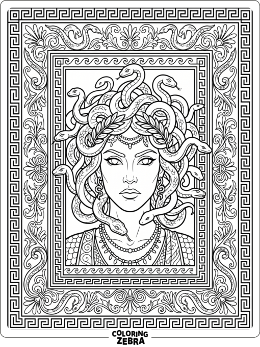 A Medusa portrait with an ornate border