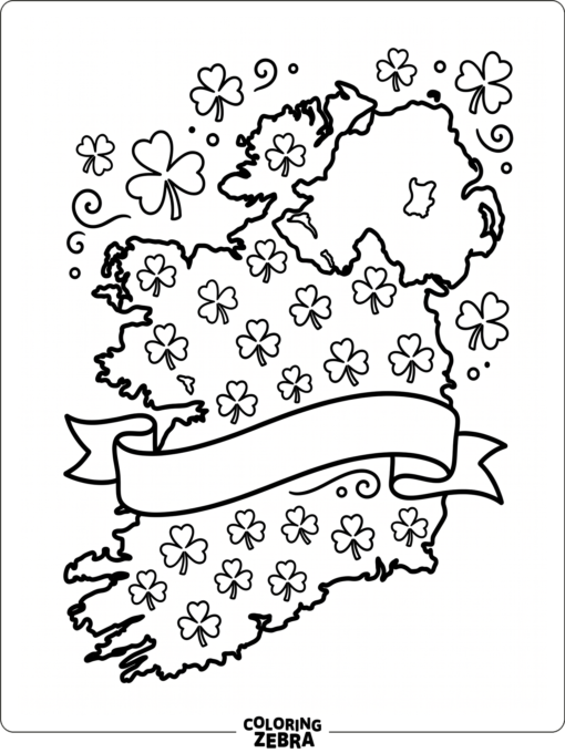 Map of Ireland with shamrocks and a banner