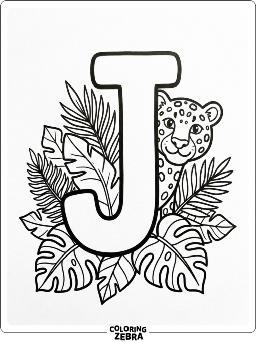 A jaguar peeking around the letter J