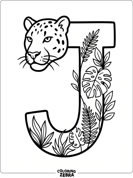 A letter J with a jaguar and leaves