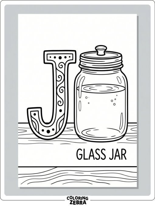 A letter J with a jar and lid on a table