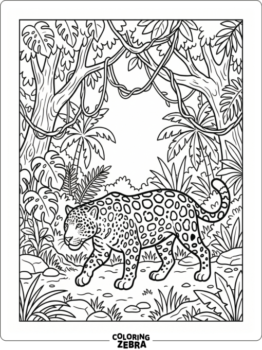 A jaguar moving through a forest clearing