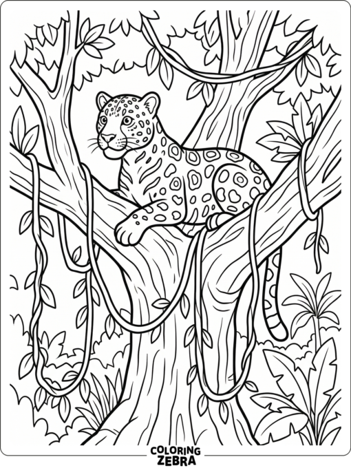 A jaguar perched in a tree fork