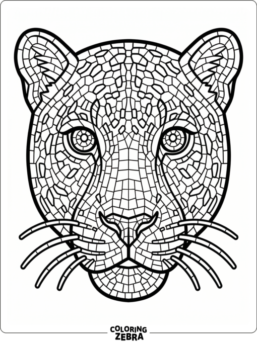 A jaguar face formed from mosaic shapes