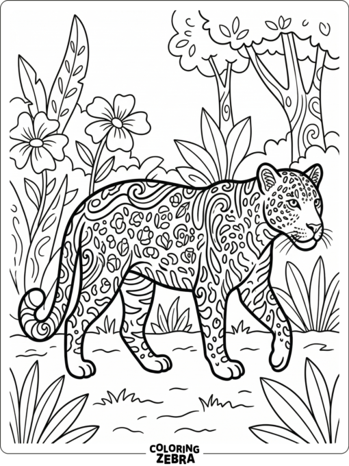 A jaguar with repeating decorative patterns