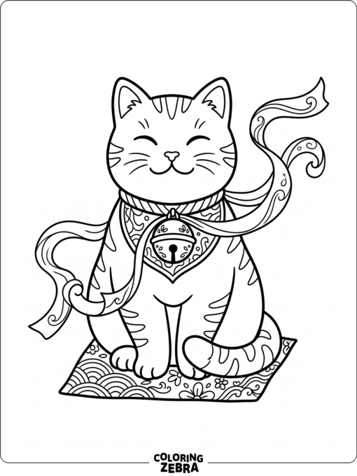 A Japanese-style cat with a lucky bell
