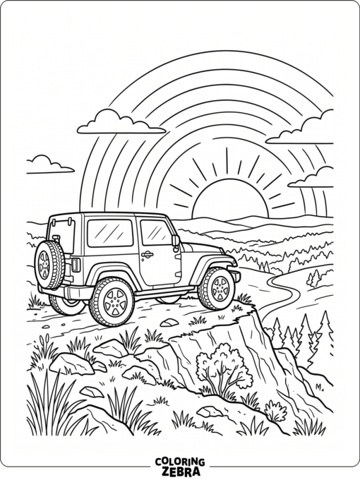 Jeep parked on a hill at sunset