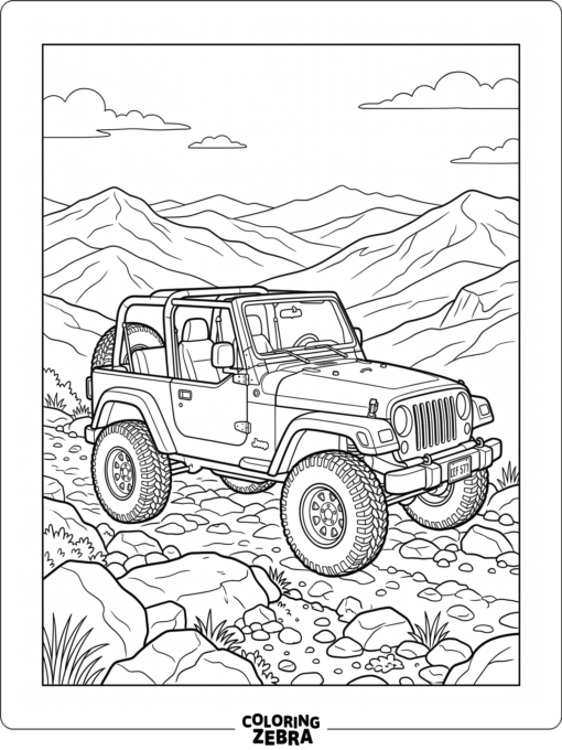 A jeep with big tires on a rocky trail