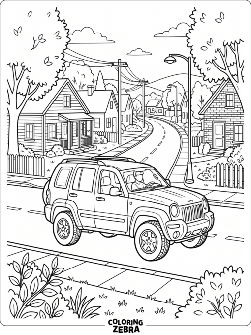 Jeep Liberty on a Neighborhood Street