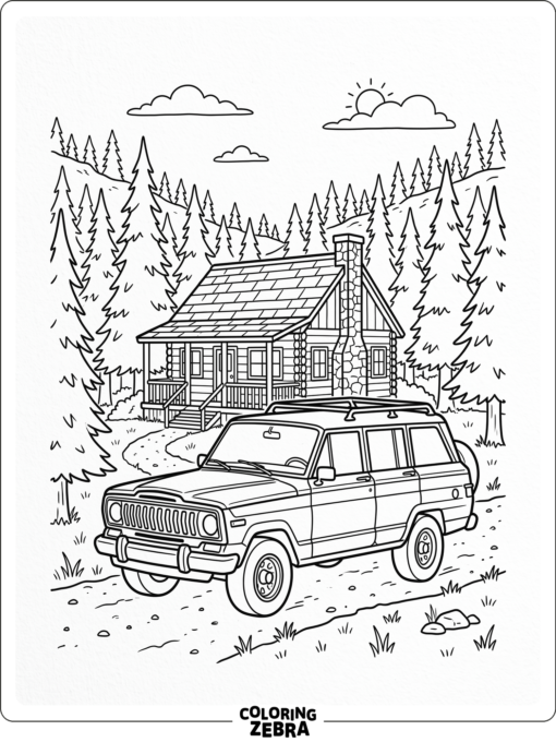 Jeep Wagoneer by a Cabin