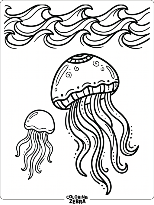 A jellyfish drifting below soft waves with long tentacles