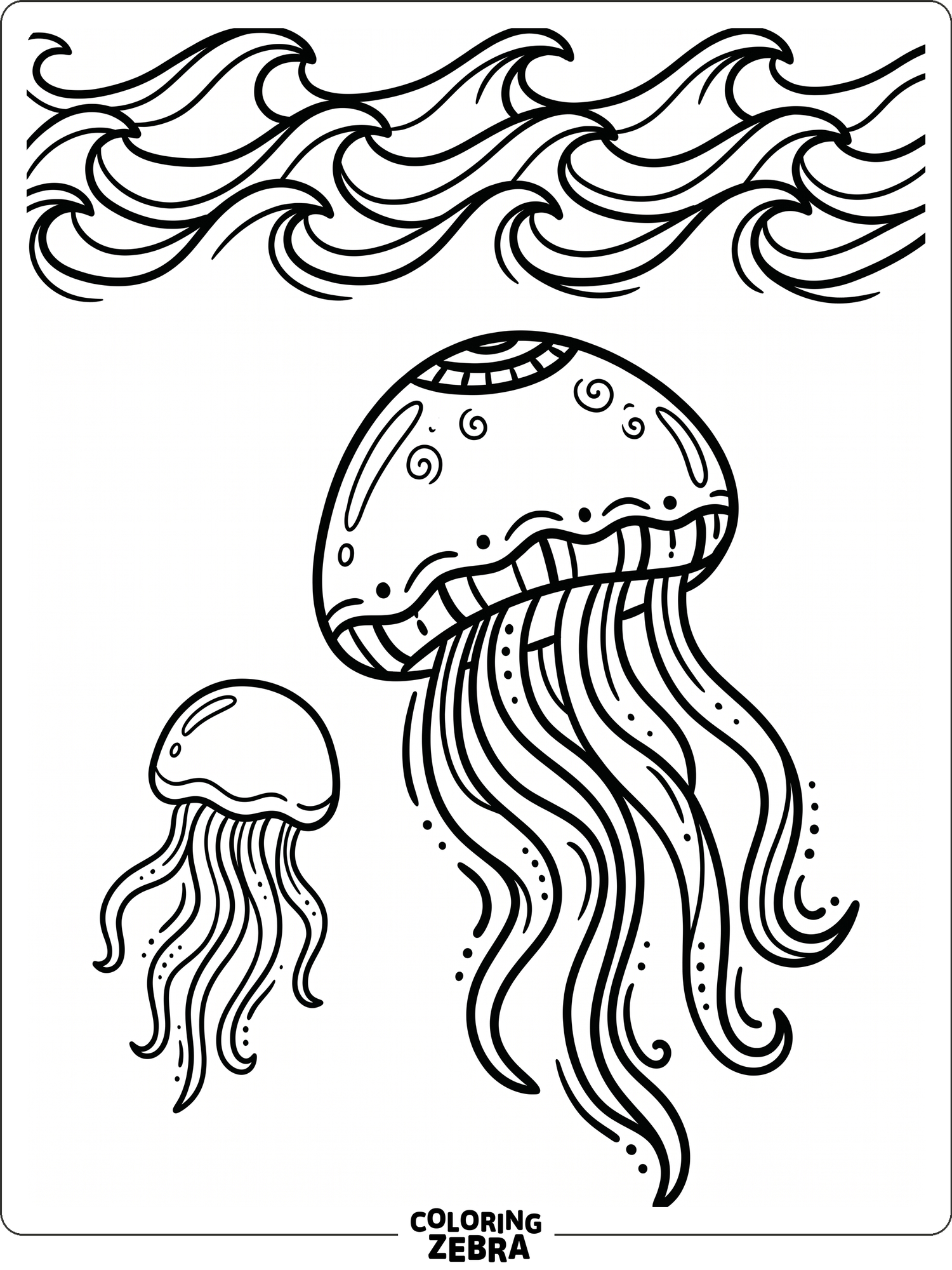 A jellyfish drifting below soft waves with long tentacles