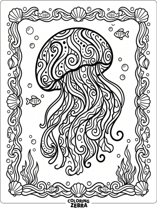 An ornate jellyfish with decorative ocean patterns