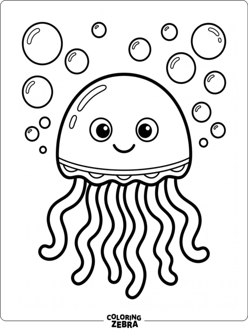A friendly jellyfish with rounded eyes and bubbles