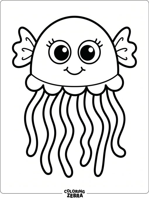 A cartoon jellyfish with big eyes and playful fins