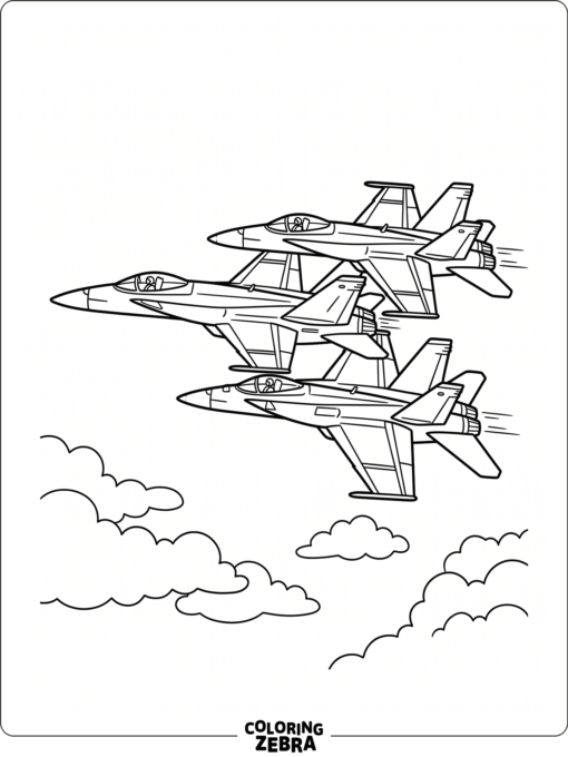 Three jets flying in formation over clouds