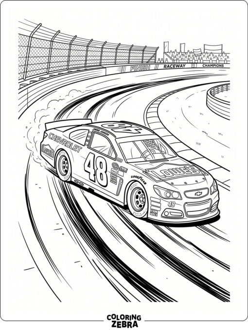 A race car with number 48 on a curved track