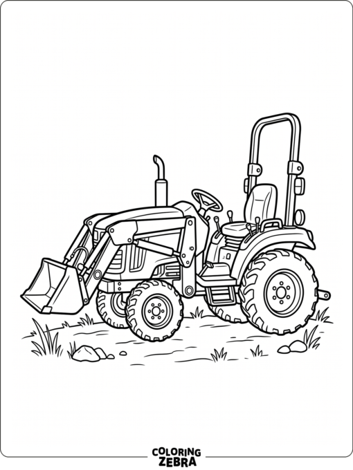 A compact tractor with a front loader