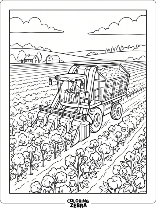 A cotton picker working in a field