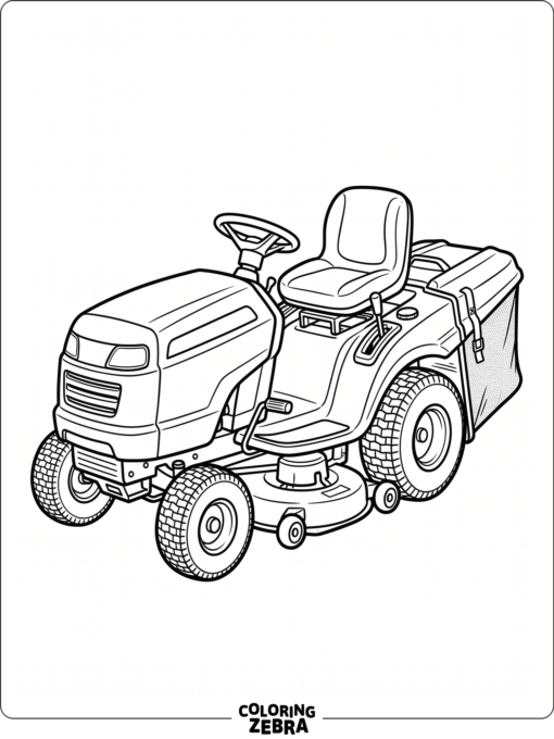 A riding mower with a grass bag attached