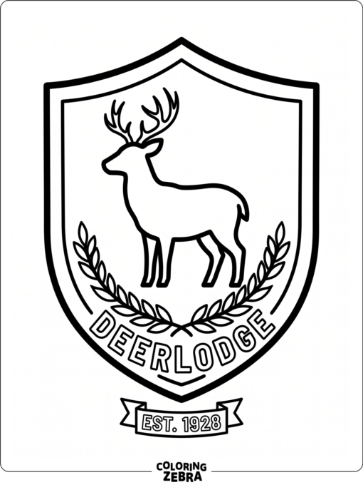 A deer logo inside a simple shield shape