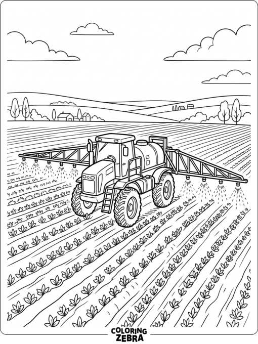 A sprayer with long arms in a field
