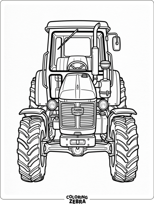 Front view of a tractor with big tires