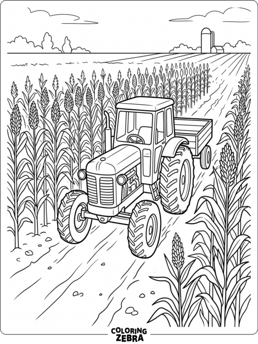 A tractor harvesting crops near rows of hay