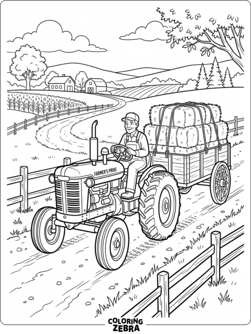 A tractor pulling a hay wagon