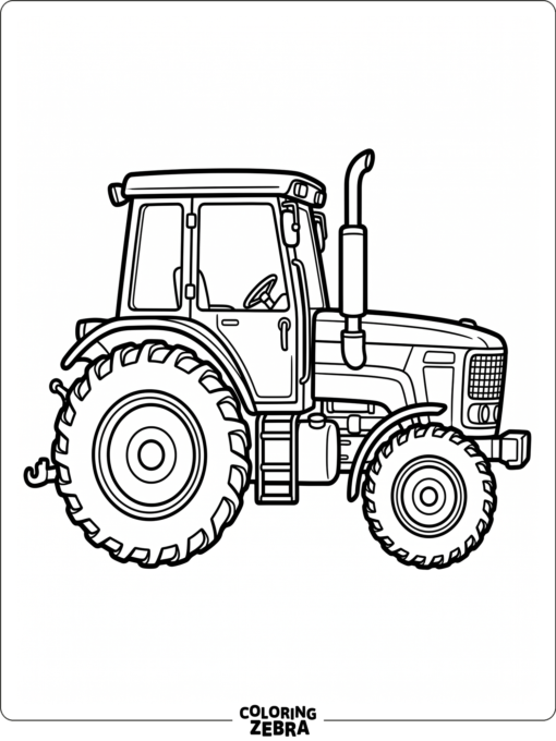 Side view of a tractor with cab and wheels