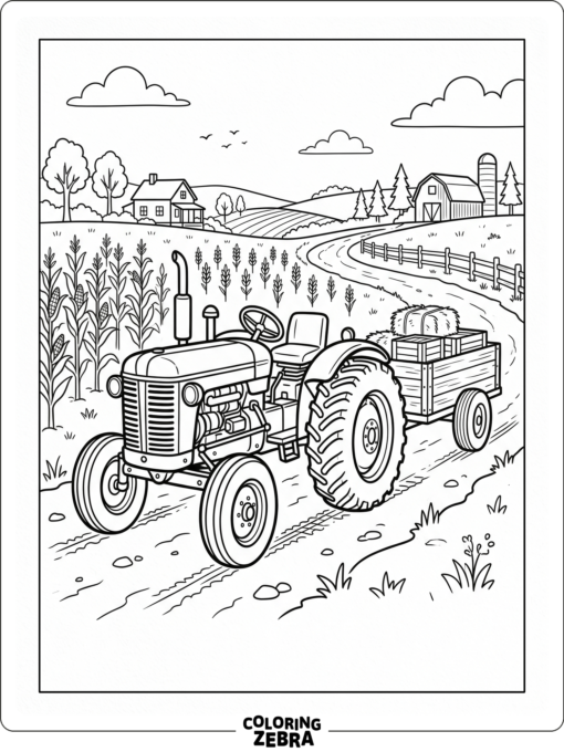 A tractor pulling a trailer on a dirt road