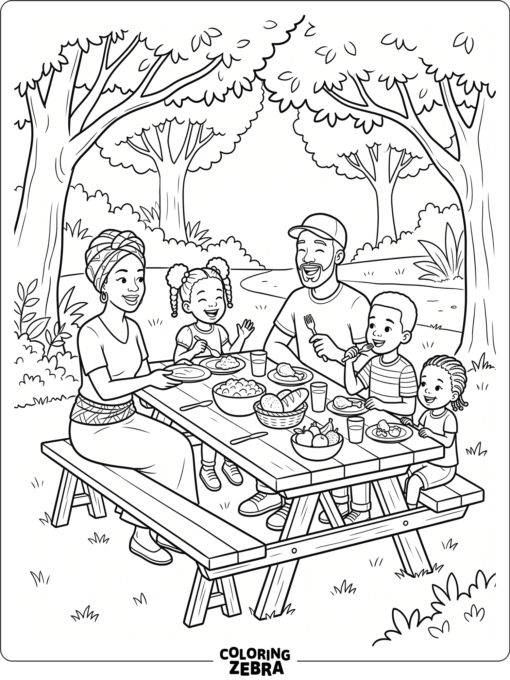 African American family sharing a picnic meal